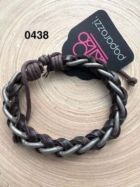 Paparazzi Grease Monkey Black Leather and Silver Link Adjustable Bracelet